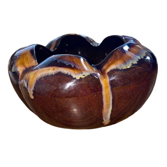 Vintage Brown Ceramic Ashtray With Drip Glaze Design - Picture 4 of 13
